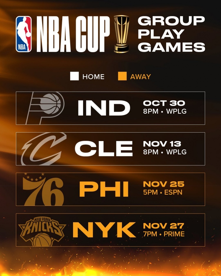 NBA杯B组赛程:热火两主两客连战四强敌 NBA杯B组赛程:热火两主两客连战四强敌