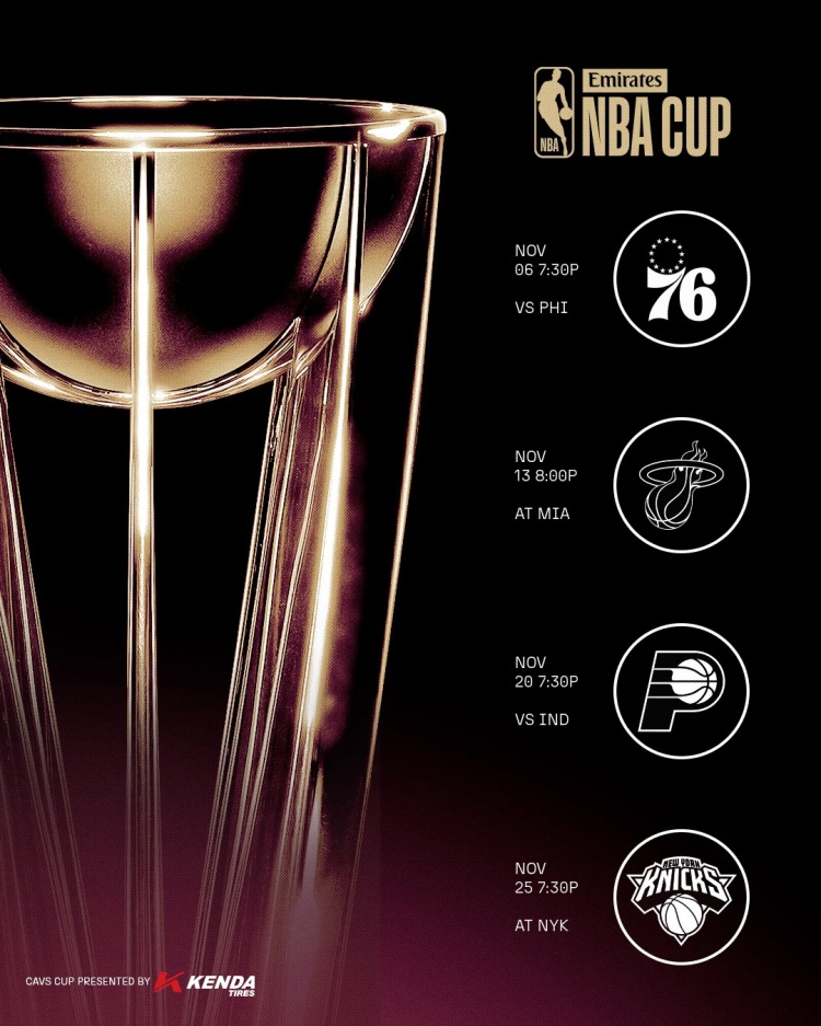 骑士NBA杯B组赛程出炉 首战主场迎76人