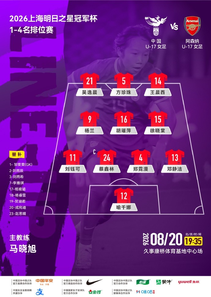 中国U-17女足公布明日之星杯排位赛首发名单