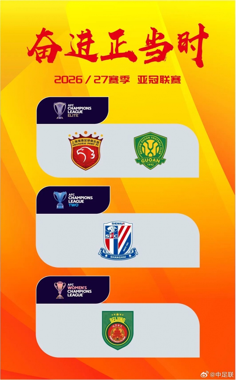 中足联祝福参加亚冠4支球队：征程在前，使命在肩，同心砺进