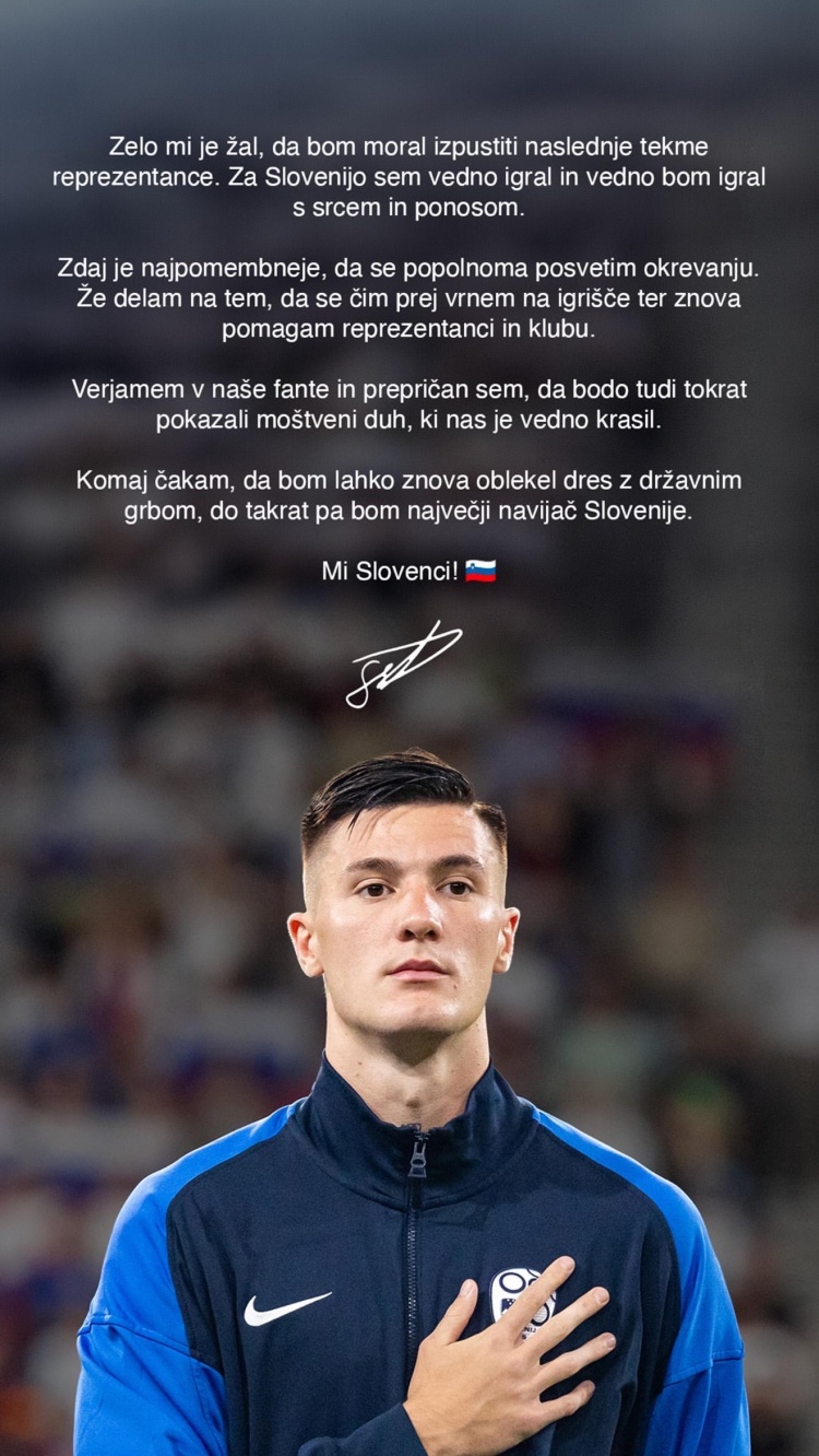 舍什科社媒：非常遗憾退出国家队，会尽快康复帮到俱乐部和国家队